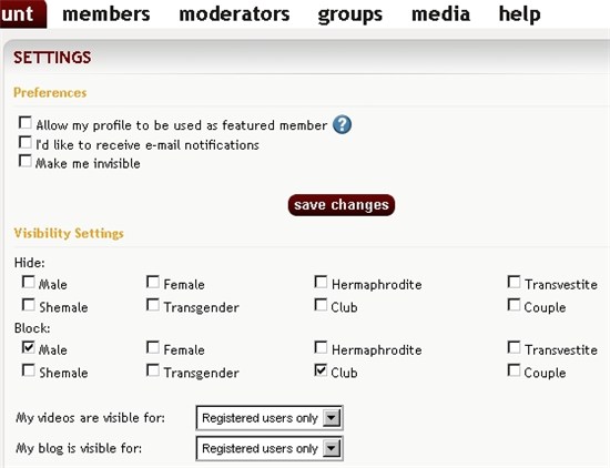 visibility settings